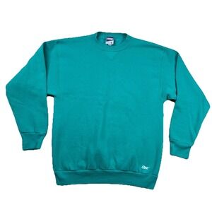 Vintage Bike Sweatshirt Mens L Teal Turquoise Crewneck USA 80s Blank Classic